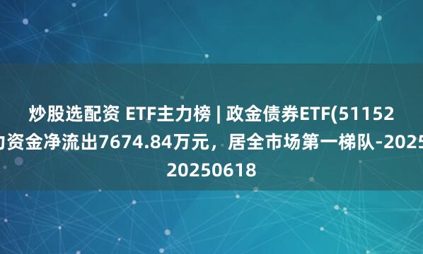 炒股选配资 ETF主力榜 | 政金债券ETF(511520)主力资金净流出7674.84万元，居全市场第一梯队-20250618
