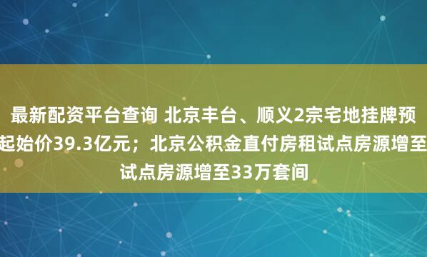 最新配资平台查询 北京丰台、顺义2宗宅地挂牌预申请，总起始价39.3亿元；北京公积金直付房租试点房源增至33万套间